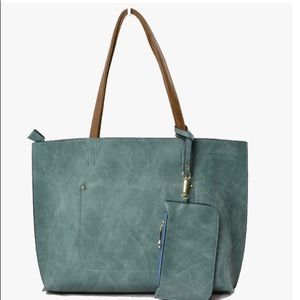 Blue / Brown Tote Bag With Matching Wristlet